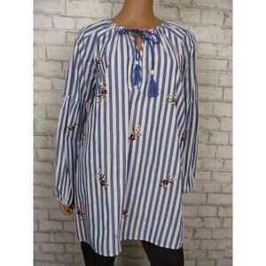 $198 Tularosa Blue White Striped Embroidered Floral Tunic Top Dress Medium NWT